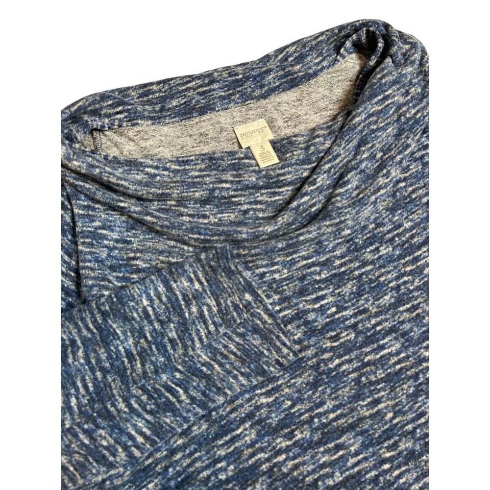 Chico's Zenergy Sweater Size 3 large Crowl Neck Blue Heather Long Sleeved Womens